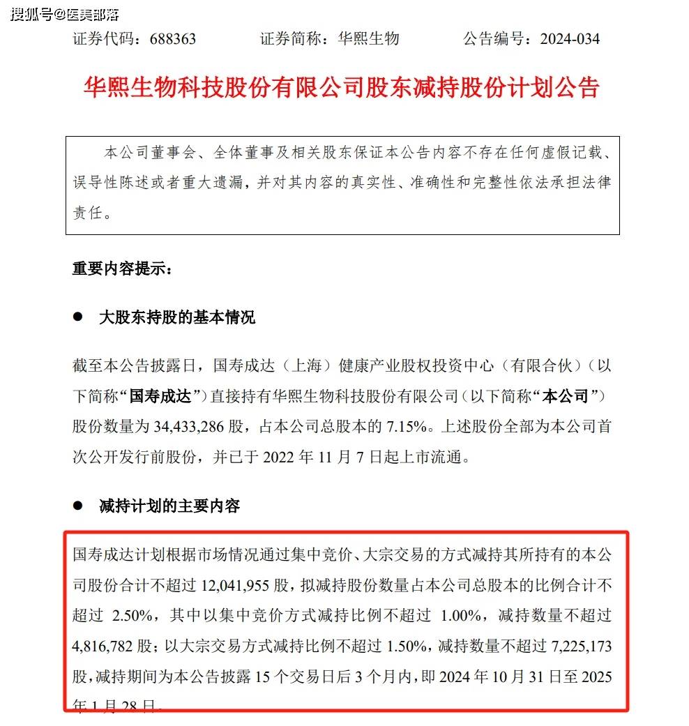 华熙生物 | 二股东「国寿成达」因资金需求拟「减持套现」超9亿元